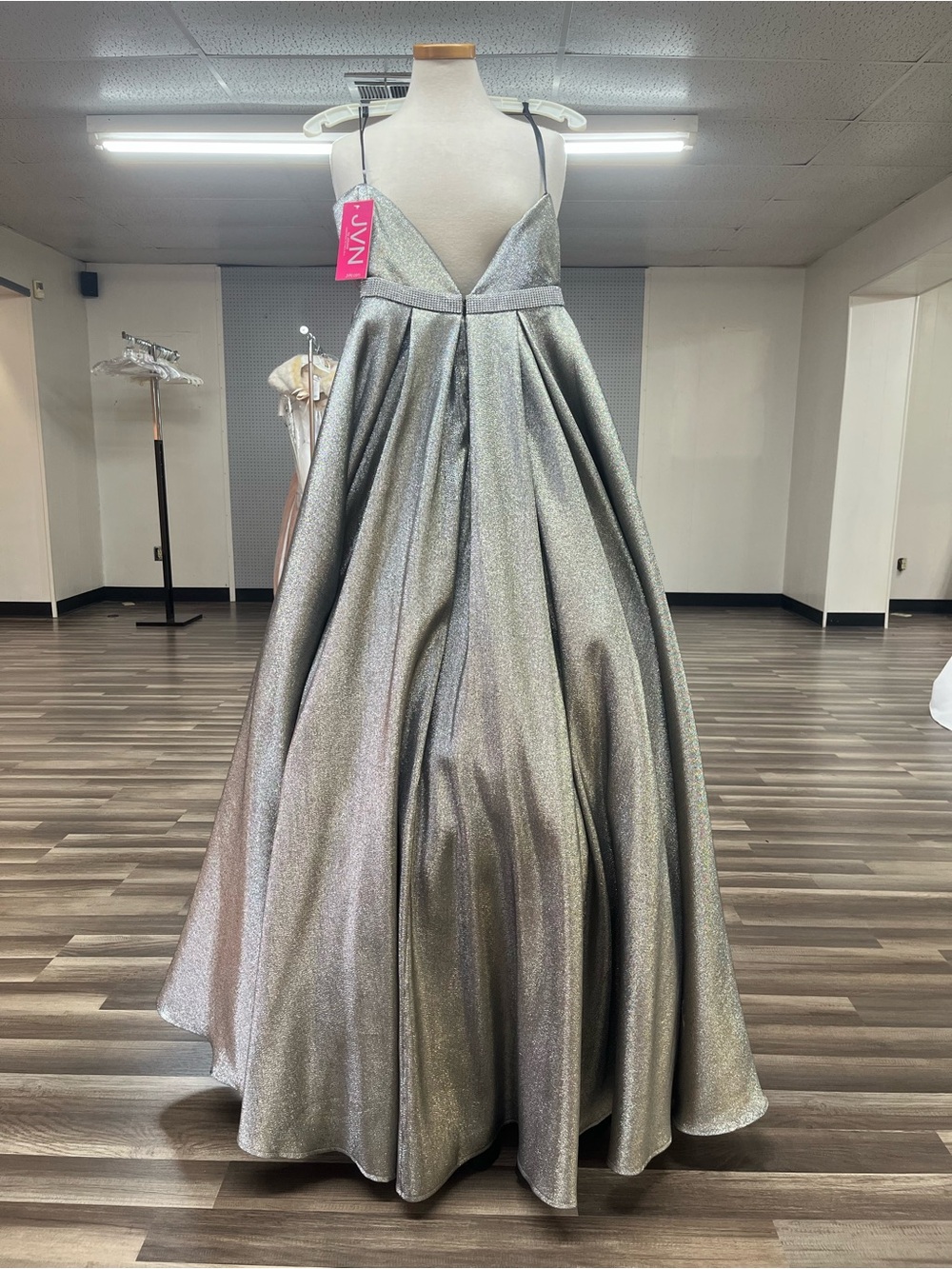 JVN by Jovani Silver Halter A-Line Prom Gown - Picture 3 of 6